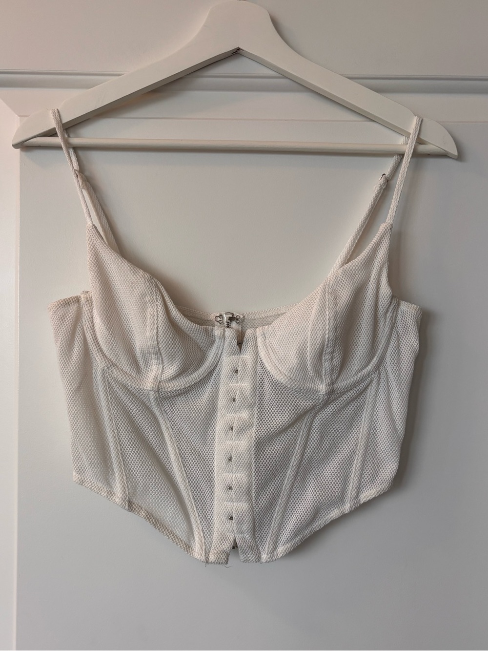 White Fox Boutique White Mesh Corset-Style Crop Top
